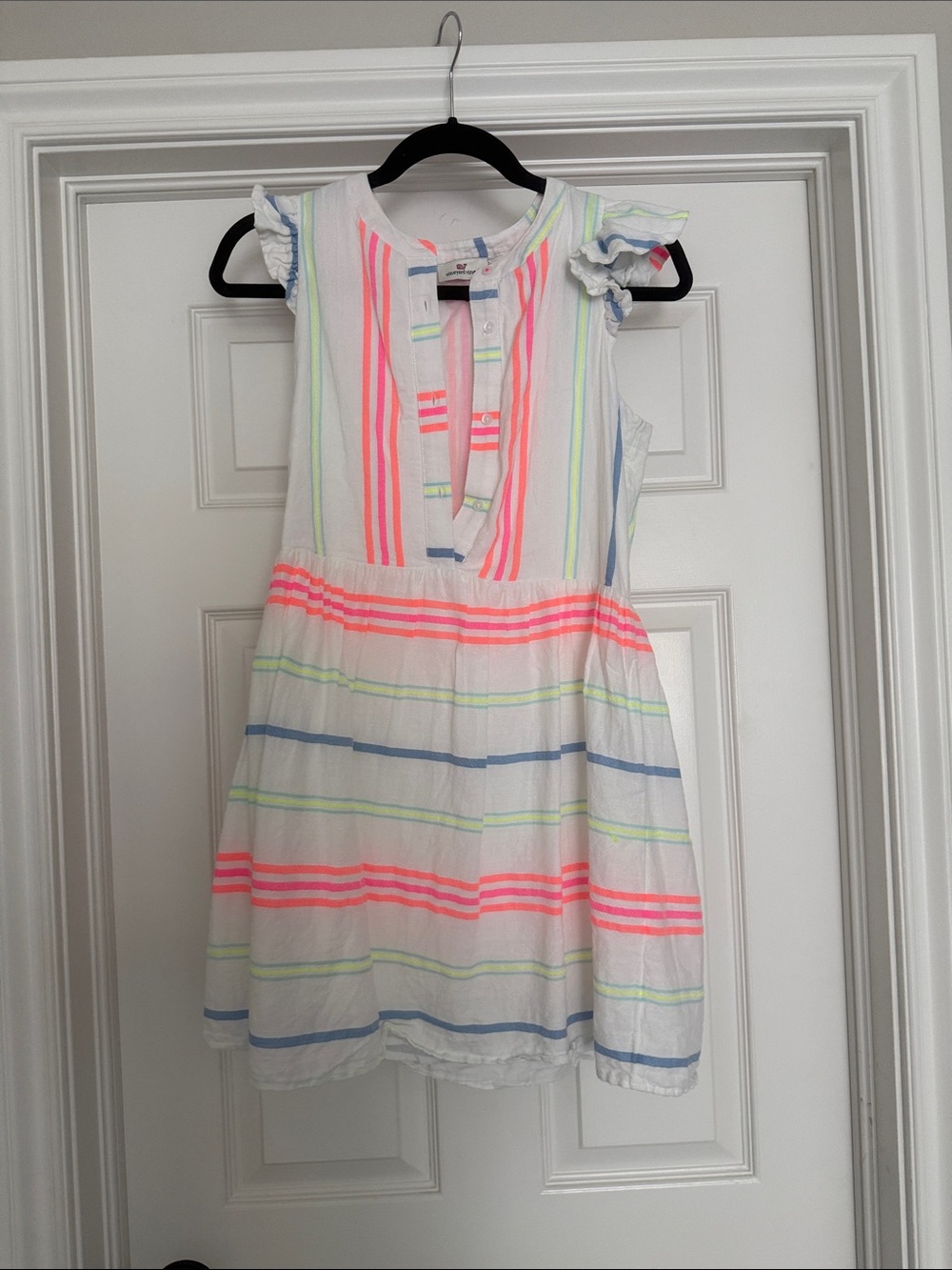 Vineyard Vines White Dress with Neon Pink, Blue & Lime Stripes